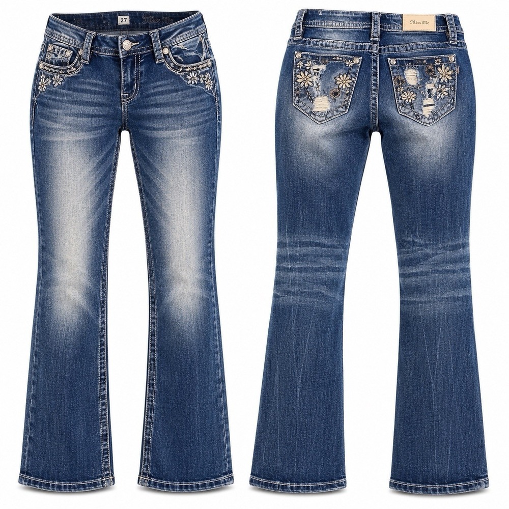 Miss Me JEANS WOMENS 27 EMBELISHED THICK STITCH Distressed Mid RiseCrop